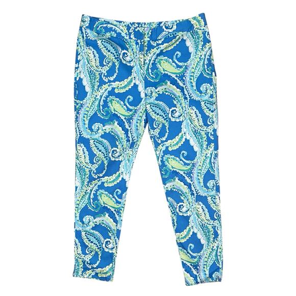 NWOT J. McLaughlin Portman Slim Fit Cropped Pants Blue Green Paisley Size 14 - Picture 3 of 7